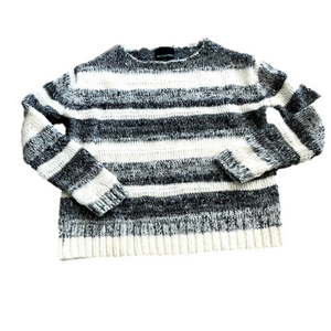 CYNTHIA ROWLEY Wool Mohair Blend Sweater, Small, Cream and Grey Stripes (S/M)